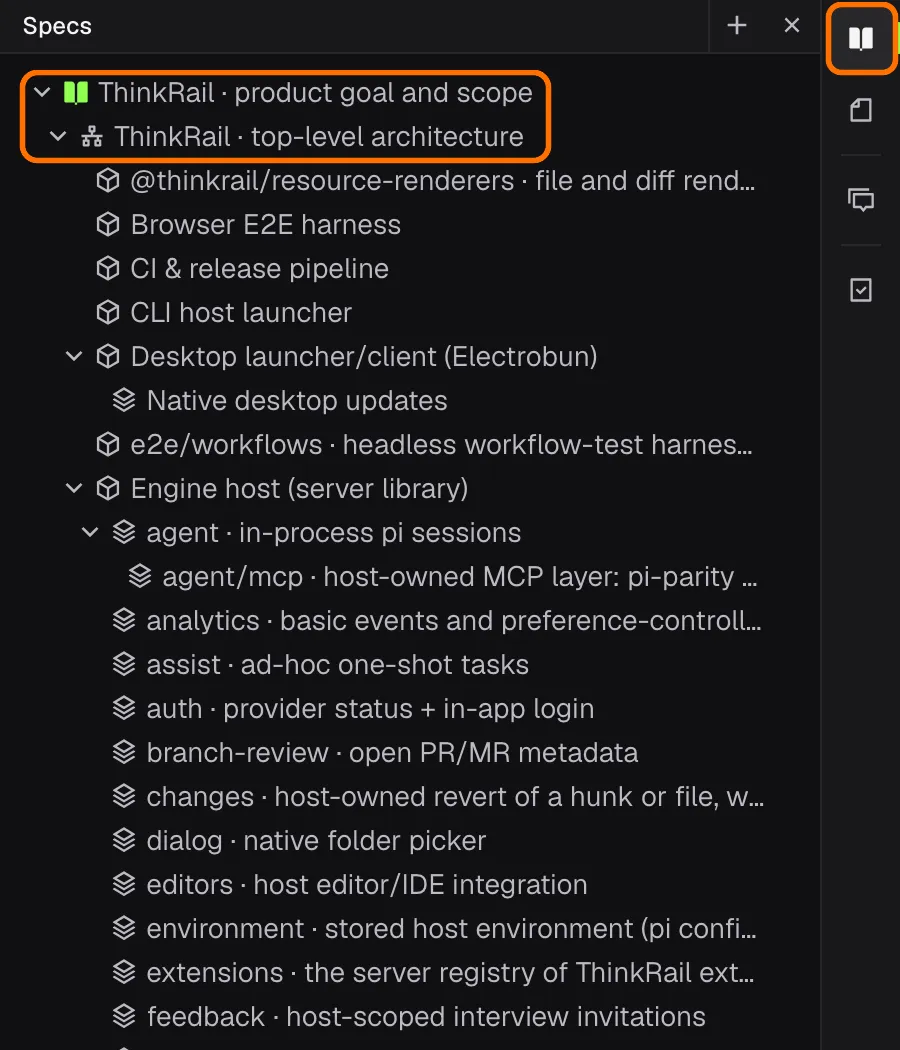 Specs panel showing the spec tree
