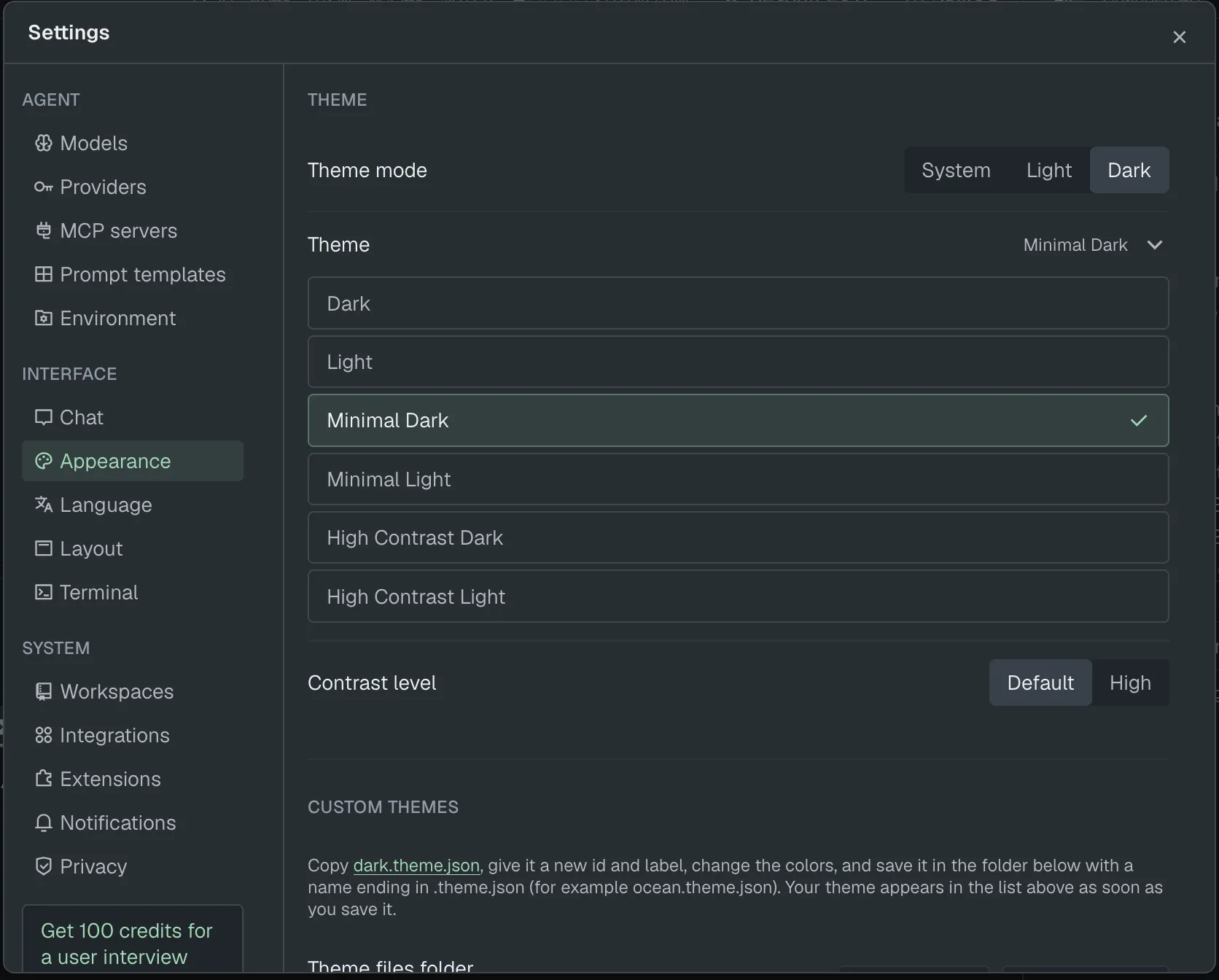 Settings, Appearance page