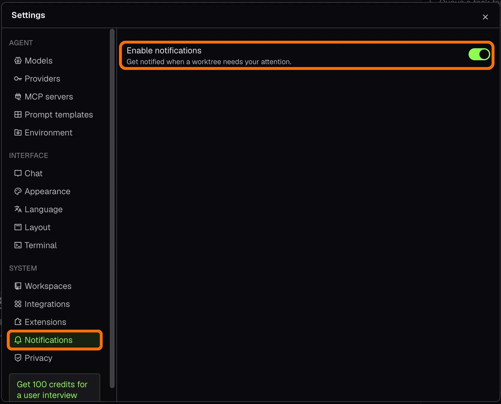 Settings, Notifications page
