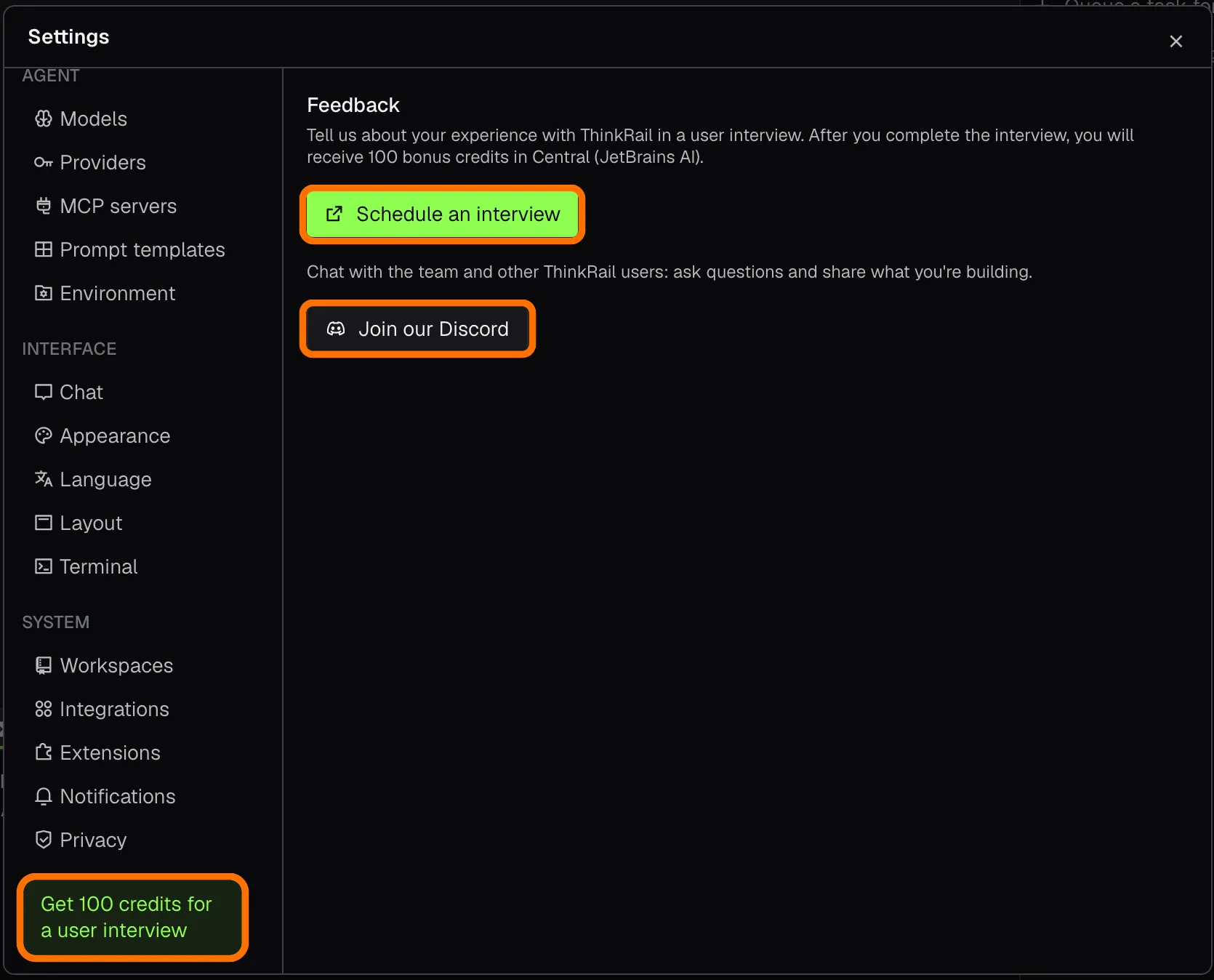 Settings, Feedback page