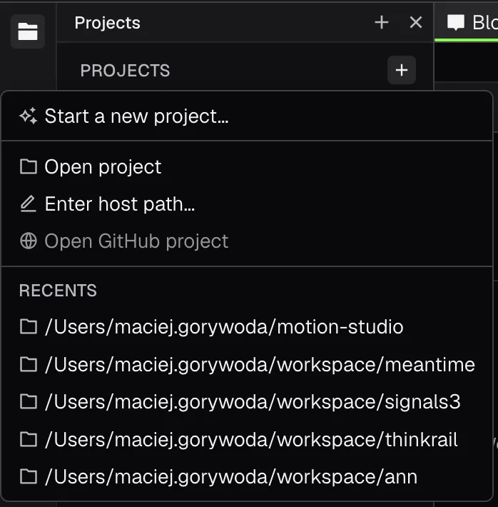 Create Project popup